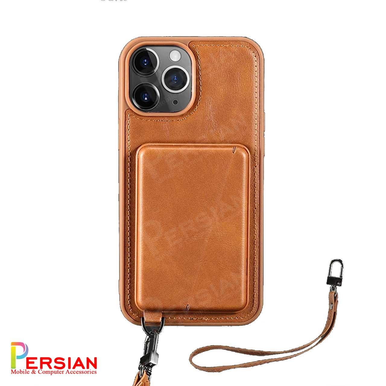 قاب چرمی آیفون 15 پرو جرلاکس با بند و جای کارت استندشو Gerlax Leather Case IPhone 15 Pro