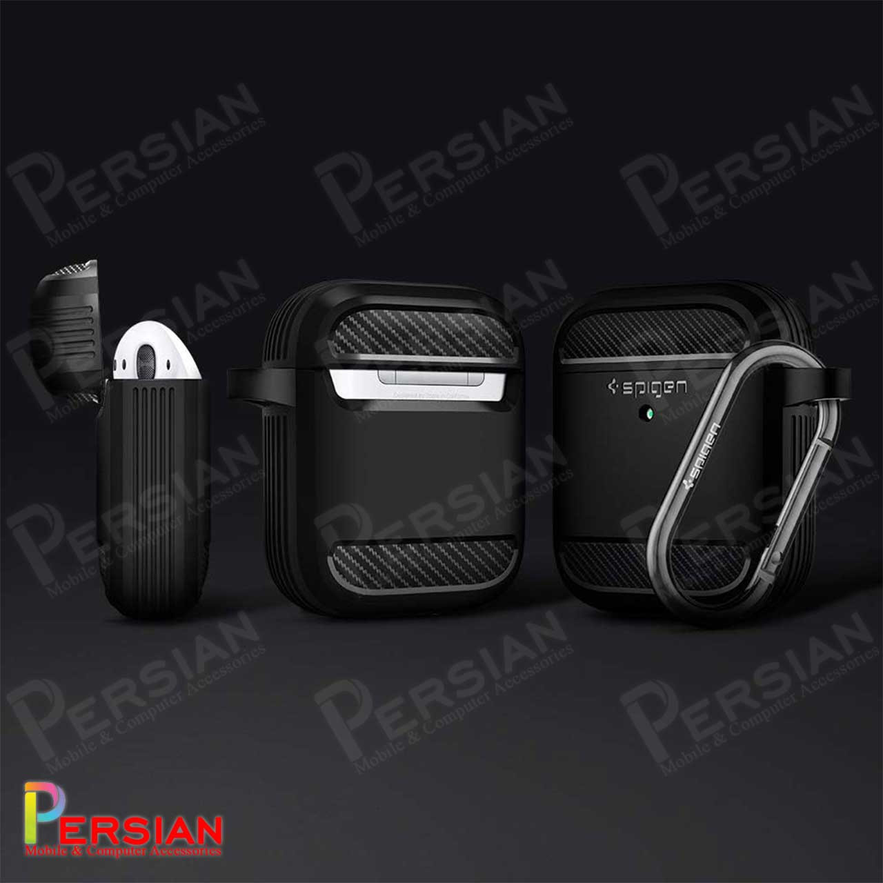 کاور ایرپادز 1 - 2 برند اسپیگن مدل Spigen Rugged Armor case Airpods  1 - 2