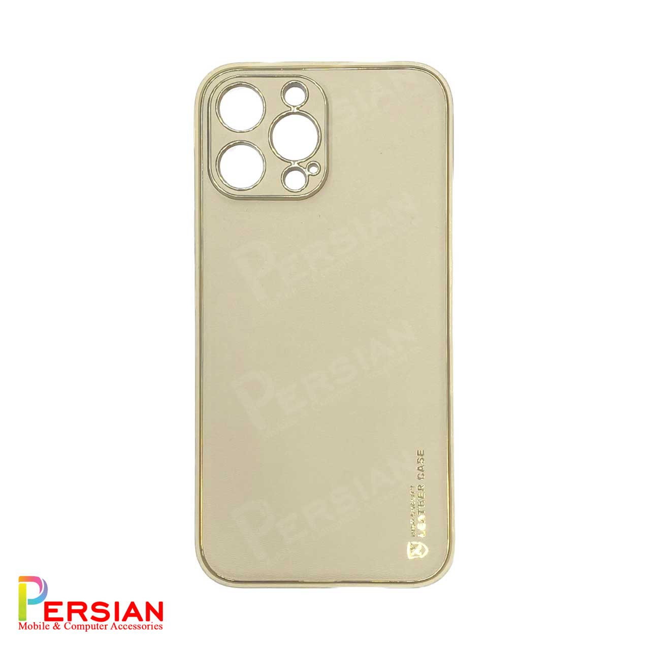 قاب ایفون 14 پرومکس چرمی Unique Case دور طلایی محافظ لنز دار iPhone 14 Pro Max