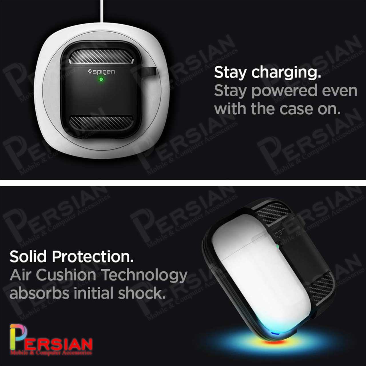 کاور ایرپادز 1 - 2 برند اسپیگن مدل Spigen Rugged Armor case Airpods  1 - 2