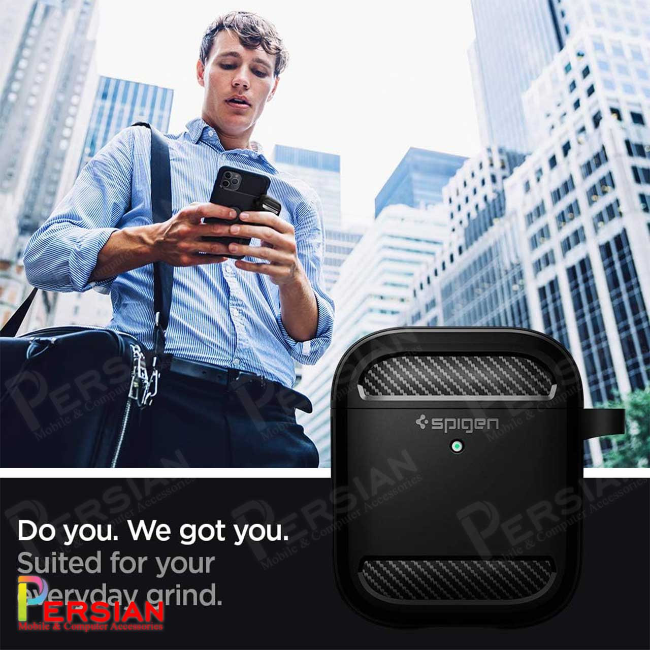 کاور ایرپادز 1 - 2 برند اسپیگن مدل Spigen Rugged Armor case Airpods  1 - 2