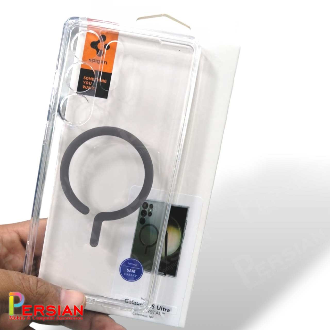 قاب شفاف سامسونگ 24 اولترا اسپیگن Spigen با مگ سیف مشکی Samsung S24 Ultra