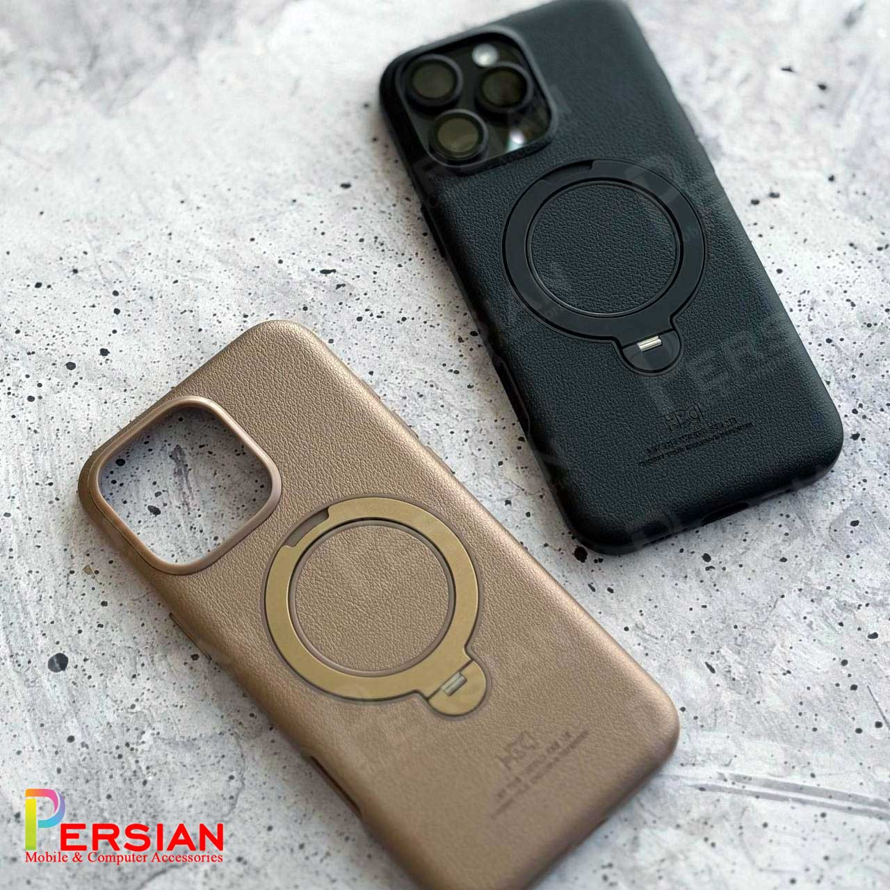 قاب اورجینال چرمی HDD گوشی آیفون 16 پرومکس با مگ سیف لوپ استندشو HDD Leather Holder Case iPhone 16 Pro Max