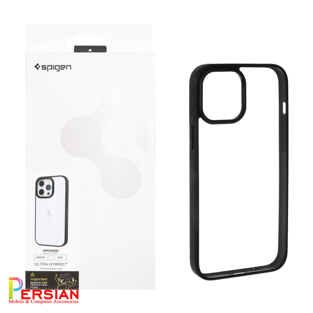 قاب آیفون 12 برند اسپیگن شفاف دور رنگی با محافظ اسپیکر Spigen Ultra Hybrid iPhone 12