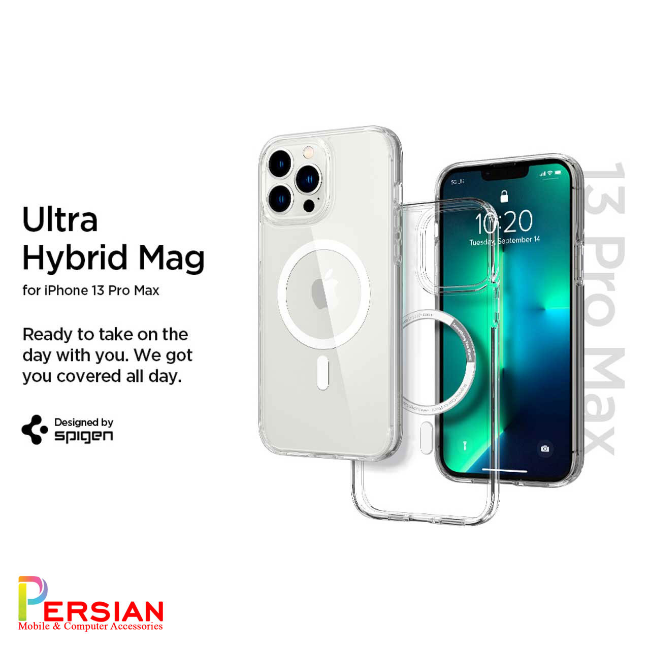 قاب گوشی آیفون ۱۳ با مگ سیف برند اسپیگن Spigen Ultra Hybrid Mag Case iPhone 13