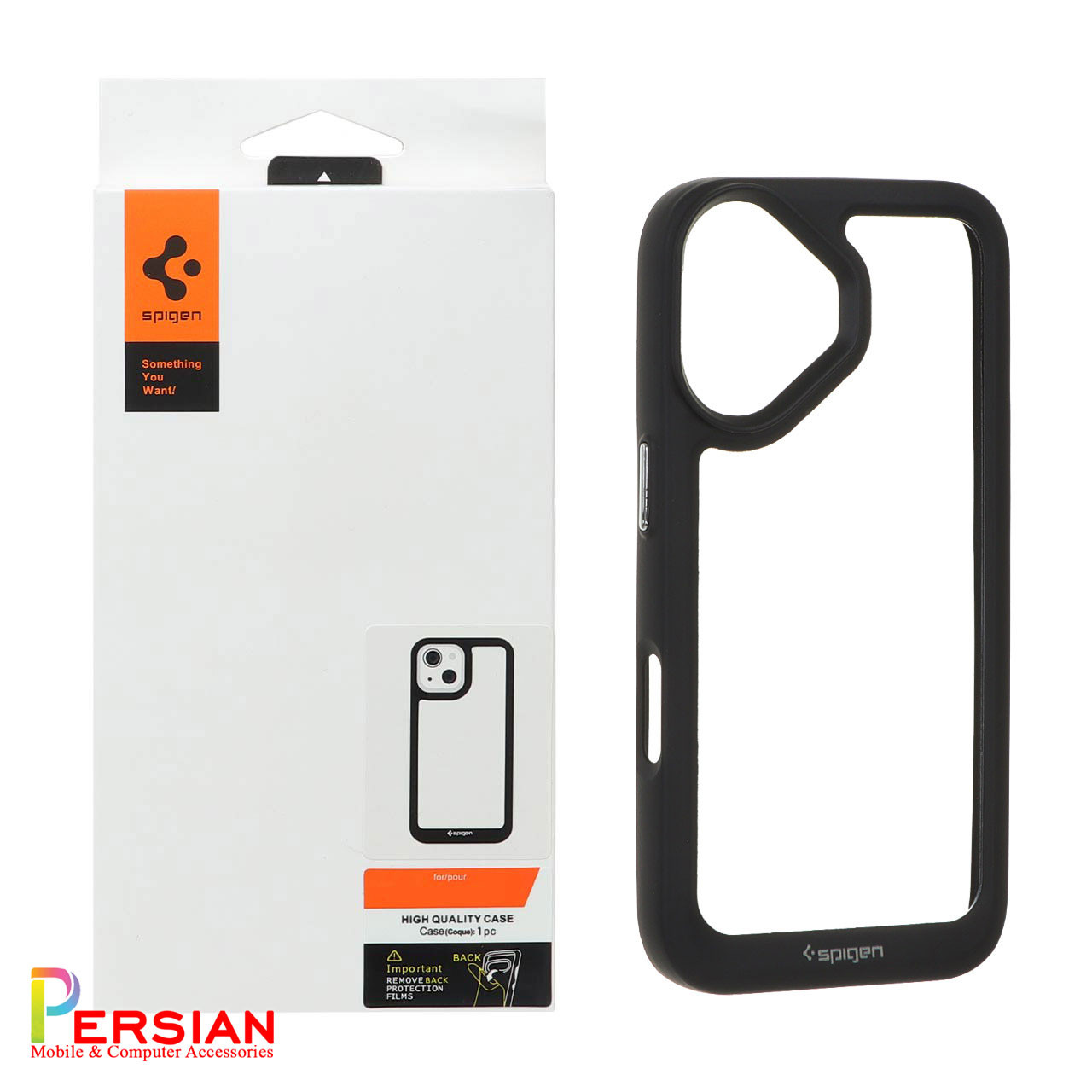 قاب آیفون 16  اسپیگن مدل دور مشکی شفاف لنز برجسته Spigen Black TPU Clear Case IPhone 16