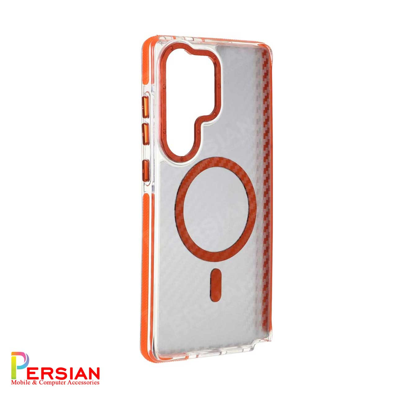 قاب مگ سیف دار گوشی سامسونگ S24 Ultra طرح کربن برند مجیک با لنز و دکمه متال Magic Carbon Metal Magsafe Samsung S24 Ultra