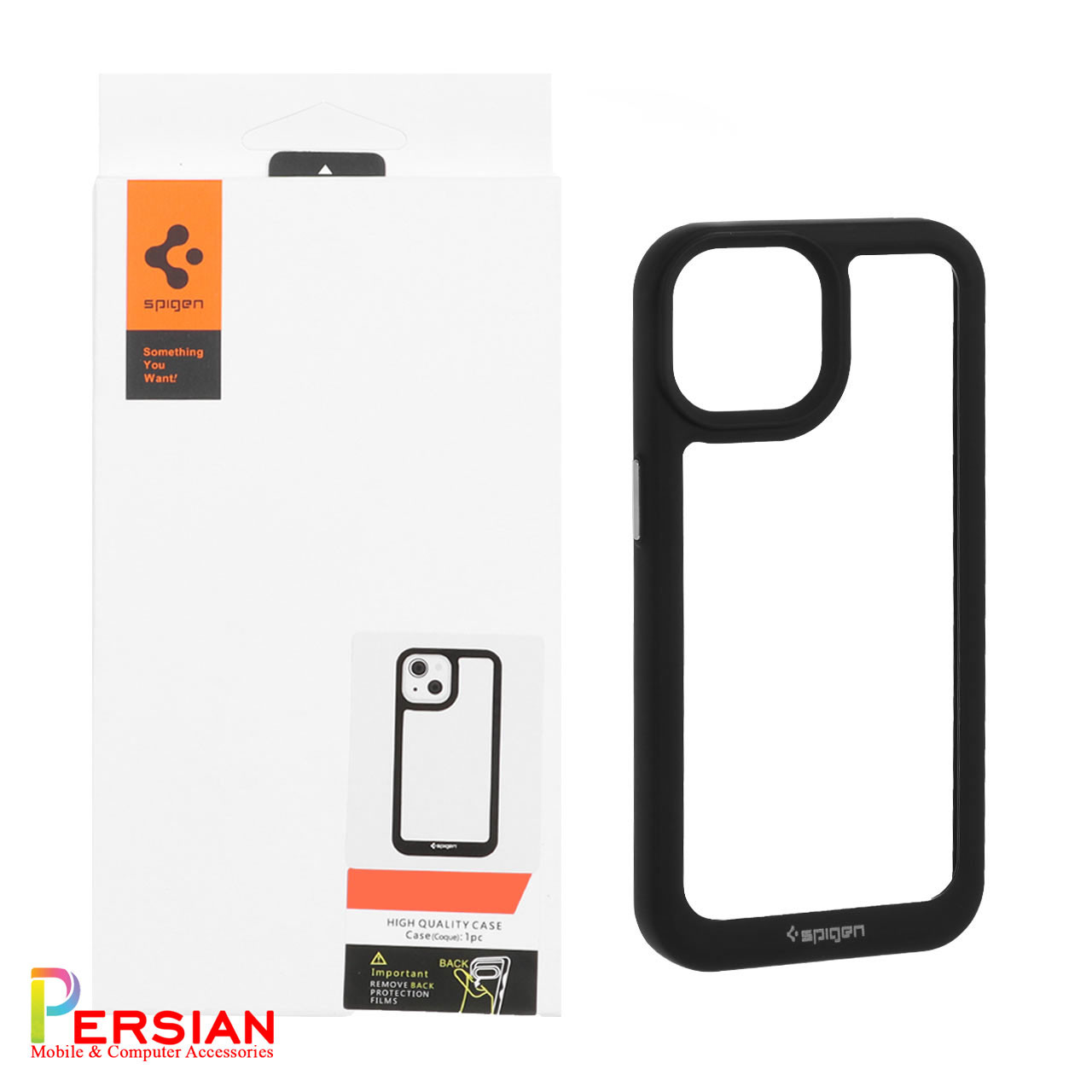 قاب آیفون 15 اسپیگن مدل دور مشکی شفاف لنز برجسته Spigen Black TPU Clear Case IPhone 15