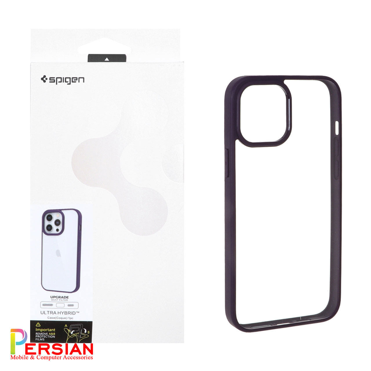 قاب آیفون 15  برند اسپیگن شفاف دور رنگی با محافظ اسپیکر Spigen Ultra Hybrid iPhone 15