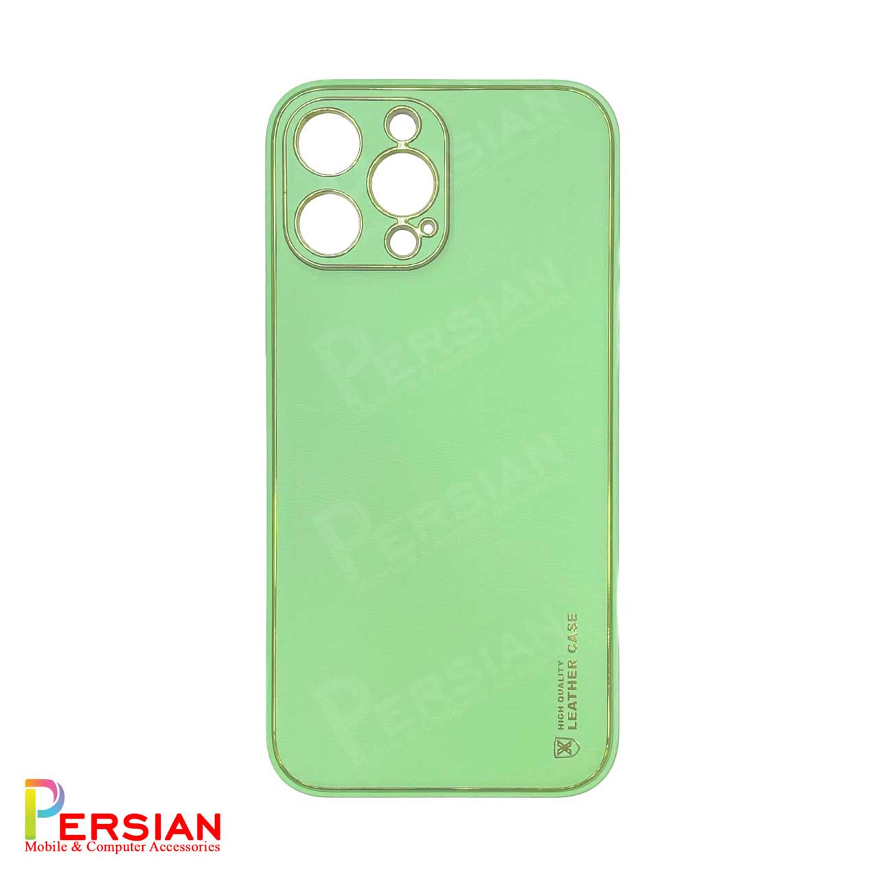 قاب ایفون 14 پرومکس چرمی Unique Case دور طلایی محافظ لنز دار iPhone 14 Pro Max