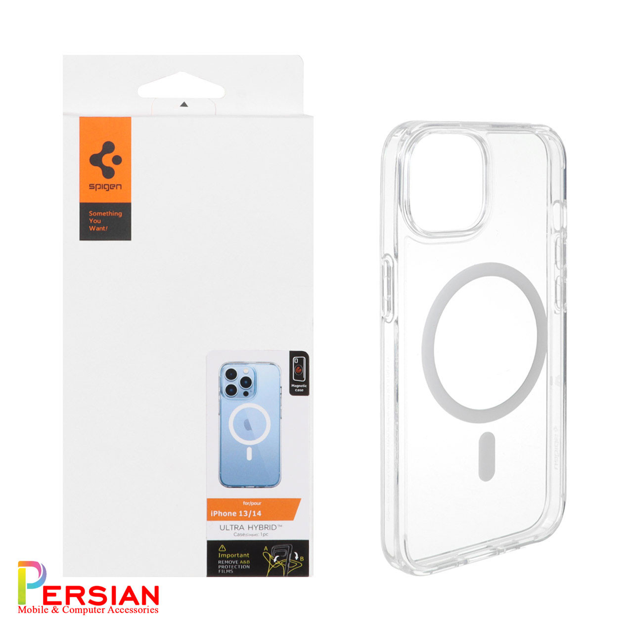 قاب گوشی آیفون ۱۳ با مگ سیف برند اسپیگن Spigen Ultra Hybrid Mag Case iPhone 13