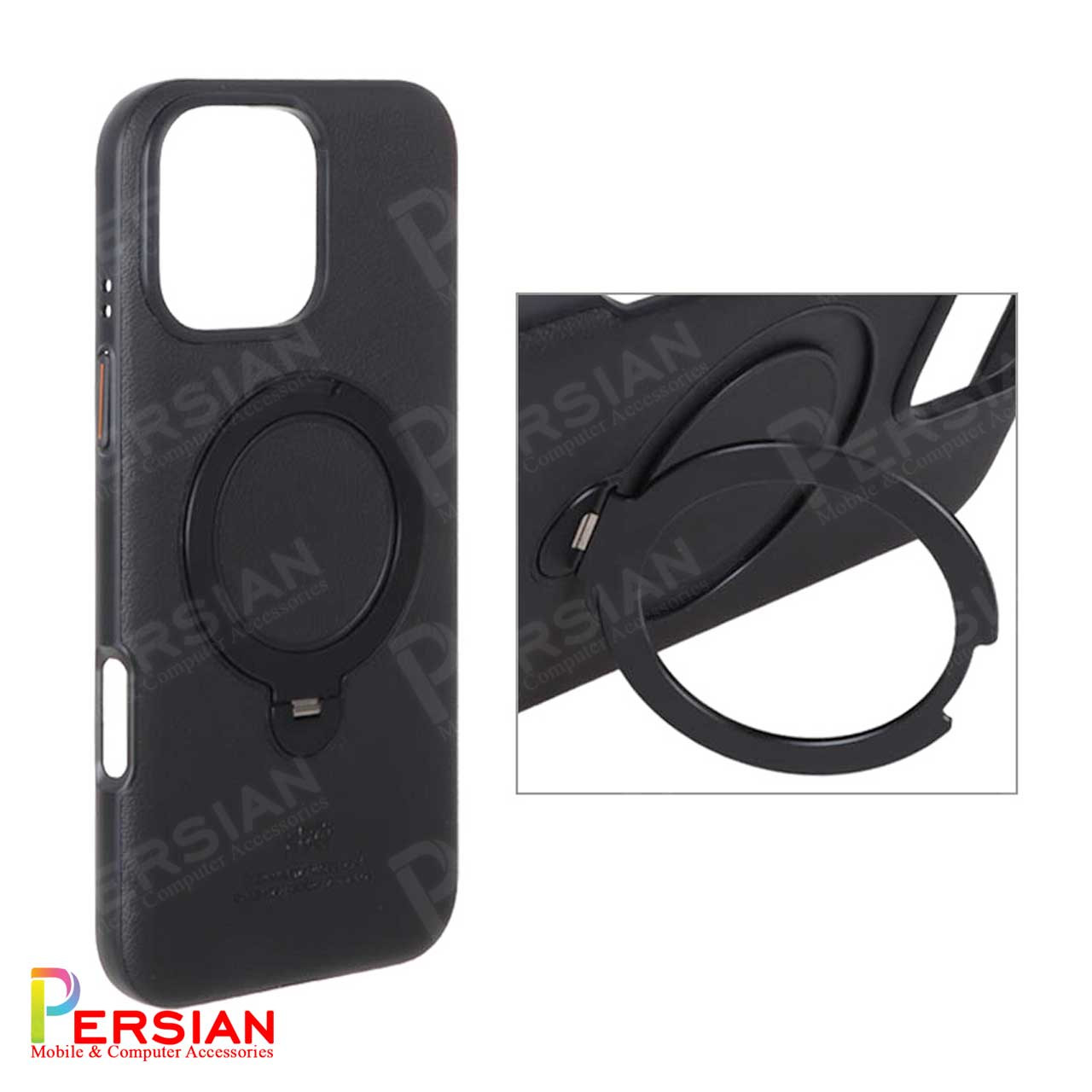 قاب اورجینال چرمی HDD گوشی آیفون 16 پرومکس با مگ سیف لوپ استندشو HDD Leather Holder Case iPhone 16 Pro Max