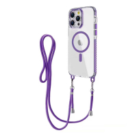 قاب آیفون 13 بند دار پشت شفاف دور سیلیکونی با مگ سیف