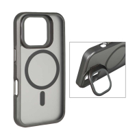 قاب گوشی آیفون 16 مات لنز شیشه ای استند شو با مگ سیف مجیک ماسک